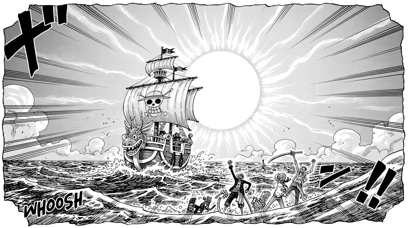 Illustration encrée du coach au sommet de son effort, planche de clôture du parcours